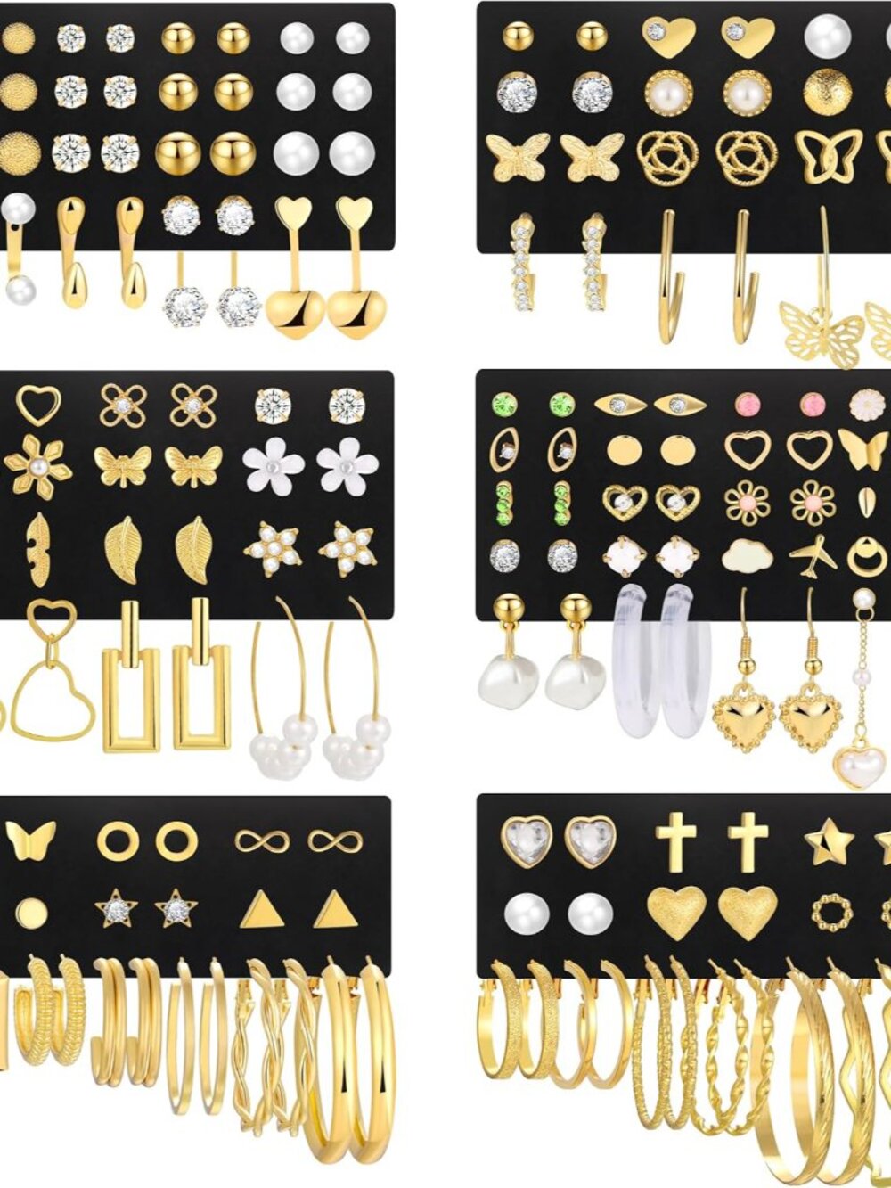 84 Pairs Gold Stud Earrings Set for Women Multipack, Fashion Pearl Cubic Zirconi